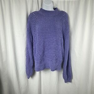 Alfani Womens Chunky Knit Mock Neck Pullover Sweater Purple Size L